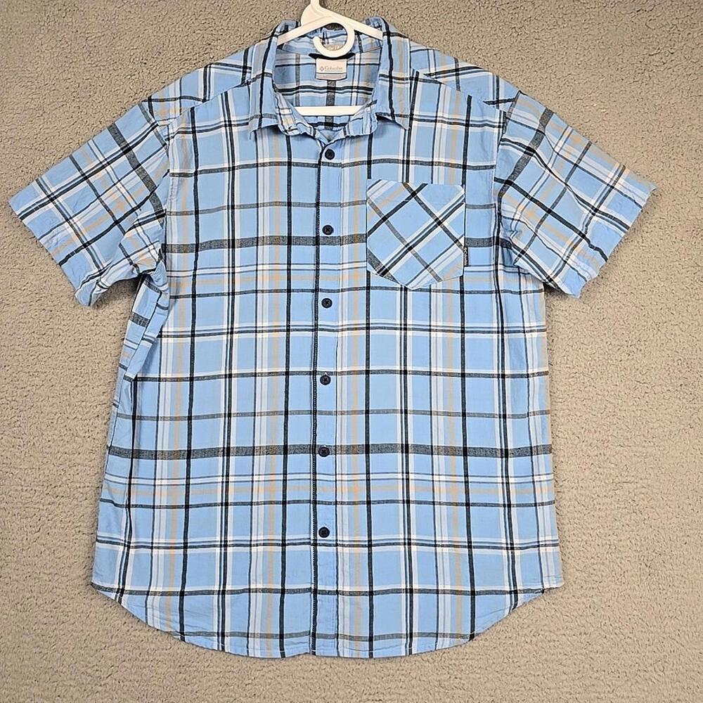 Columbia Mens L Short Sleeve Button Down Regular Fit Plaid Shirt